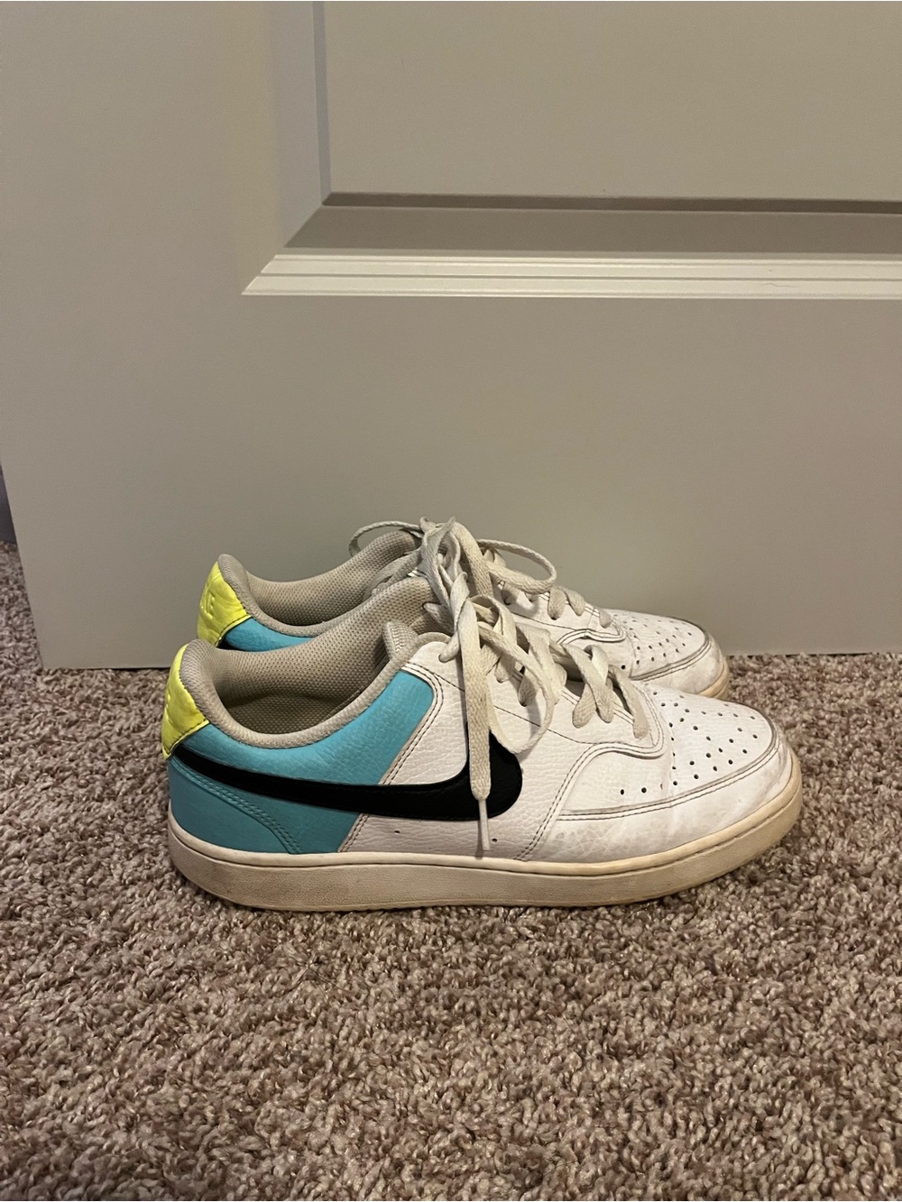 Nike Court Vision Low White Turquoise Blue Void Color Block Sneakers US 10